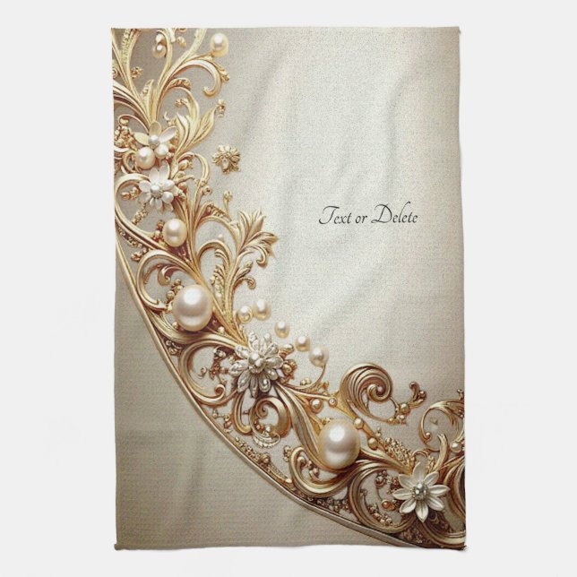 Toalla de cocina con floritura dorada ornamentada (Vertical)