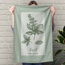 Toalla de cocina con hierba de albahaca – Borde de