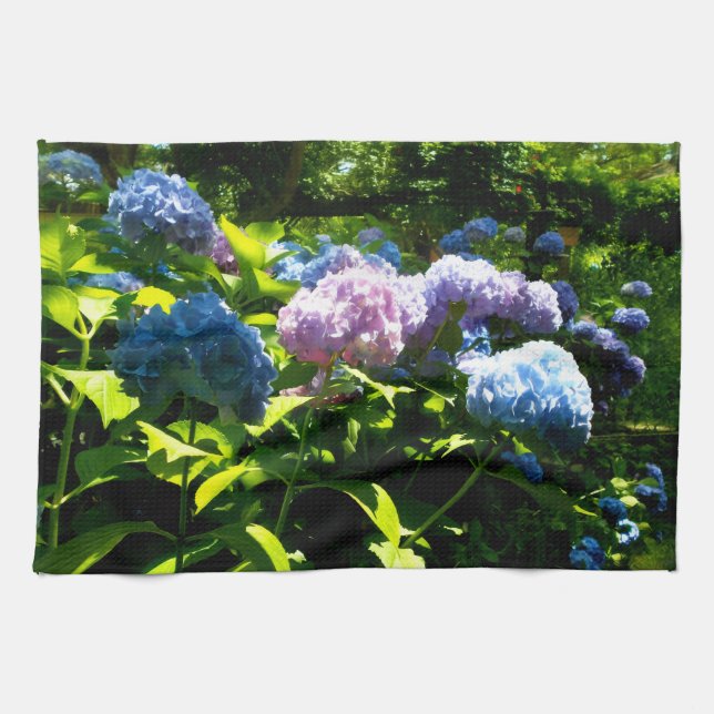 Toalla de cocina con jardín de flores de hortensia (Horizontal)