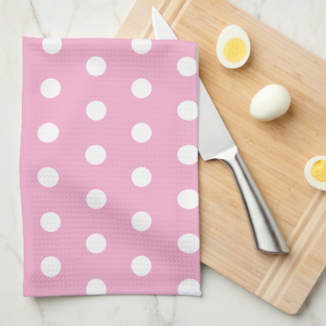 Toalla de cocina con lunares rosa claro simple (Doblado Cuarto)