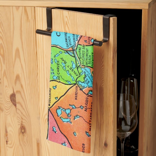 Toalla de cocina con mapa colorido de Cape Cod (Pliegue de tercios)