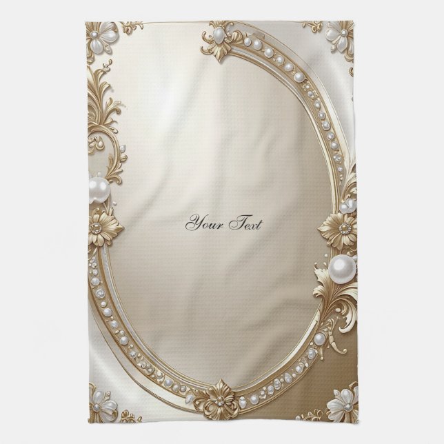Toalla de cocina con marco dorado ornamentado con  (Vertical)
