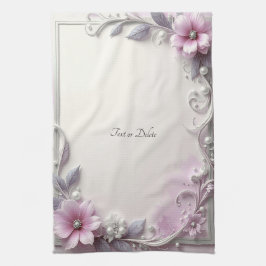 Toalla de cocina con marco floral rosa