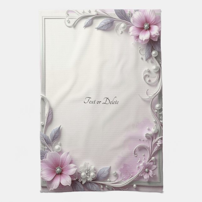 Toalla de cocina con marco floral rosa (Vertical)