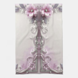 Toalla de cocina con marco floral rosa