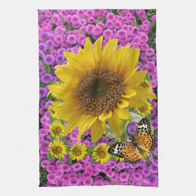 Toalla de cocina con mariposa de girasol (Vertical)