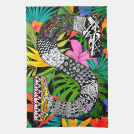 Toalla de cocina con monograma de flores tropicale