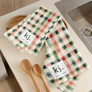 Toalla de cocina con monograma de gingham suave Ev