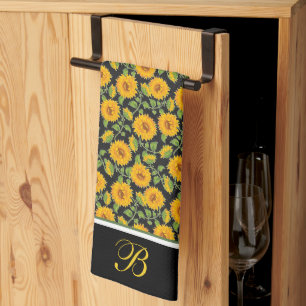 Toalla de cocina con monograma de girasoles