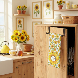 Toalla de cocina con monograma de girasoles