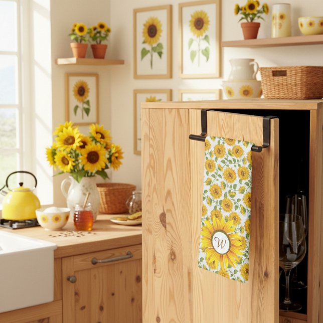 Toalla de cocina con monograma de girasoles (Subido por el creador)