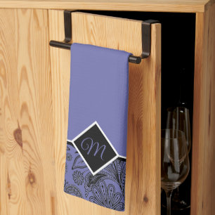 Toalla de cocina con monograma de lunares negros y
