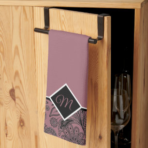 Toalla de cocina con monograma de paisley en oro r