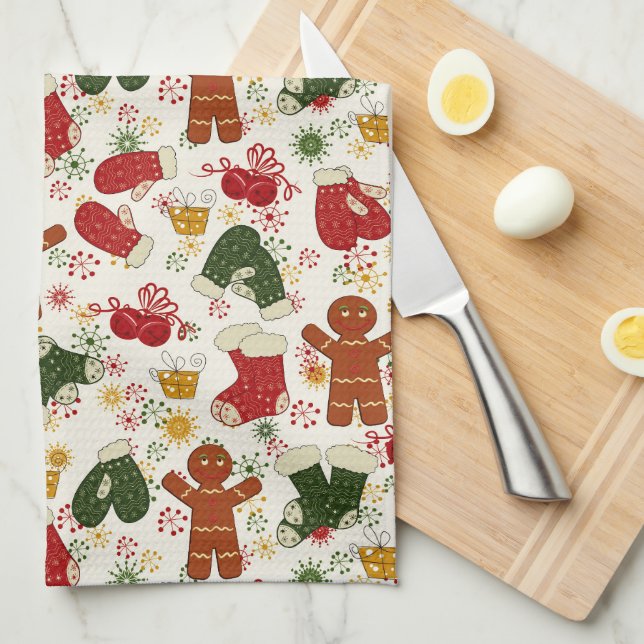 Toalla de cocina con patrón de galletas de pan de  (Doblado Cuarto)