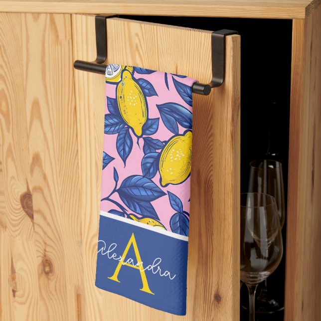 Toalla de Cocina con Patrón de Limón Personalizada (Pliegue de tercios)