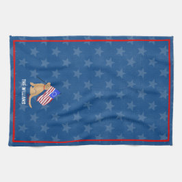 Toalla de cocina con perro dorado bandera american