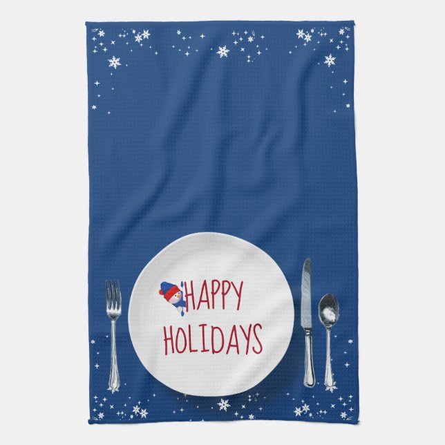 Toalla de cocina con plato de Navidad con muñeco d (Vertical)