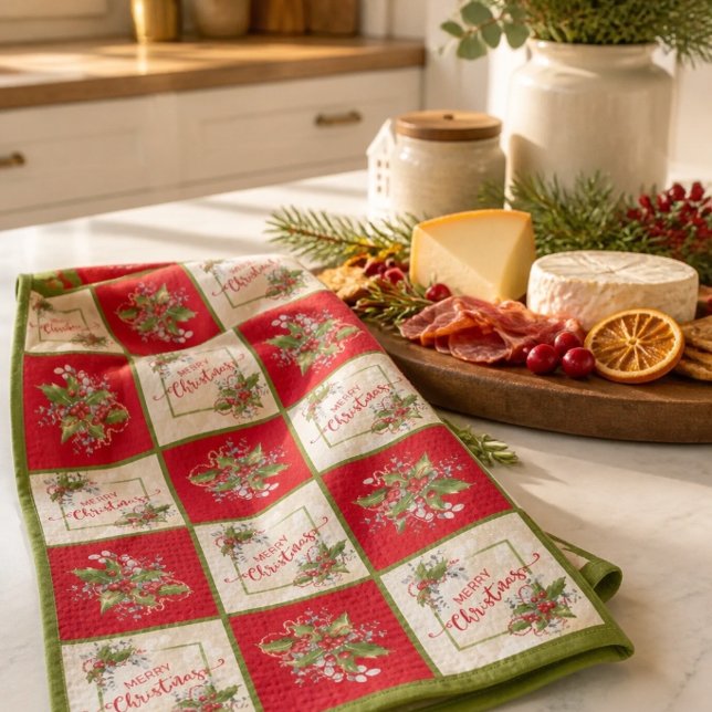 Toalla de cocina con rama de acebo de Navidad (Subido por el creador)