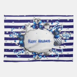 Toalla de cocina con rayas azules de los navidades