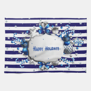 Toalla de cocina con rayas azules de los navidades