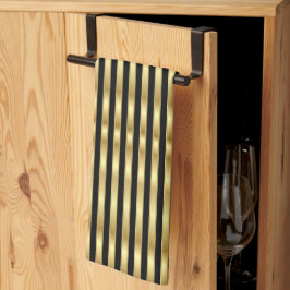 Toalla de cocina con rayas elegantes doradas y neg