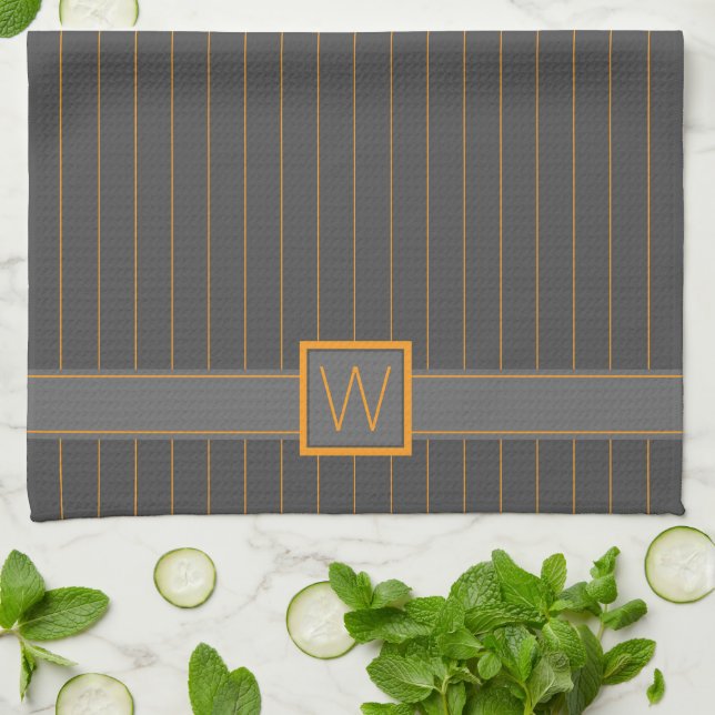 Toalla de cocina con rayas naranjas y gris (Doblado)