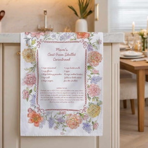Toalla de cocina con receta de familia floral
