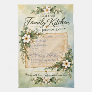 Toalla de cocina con receta familiar manuscrita