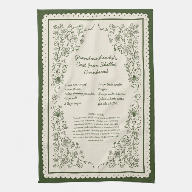 Toalla de cocina con receta familiar personalizada (Vertical)