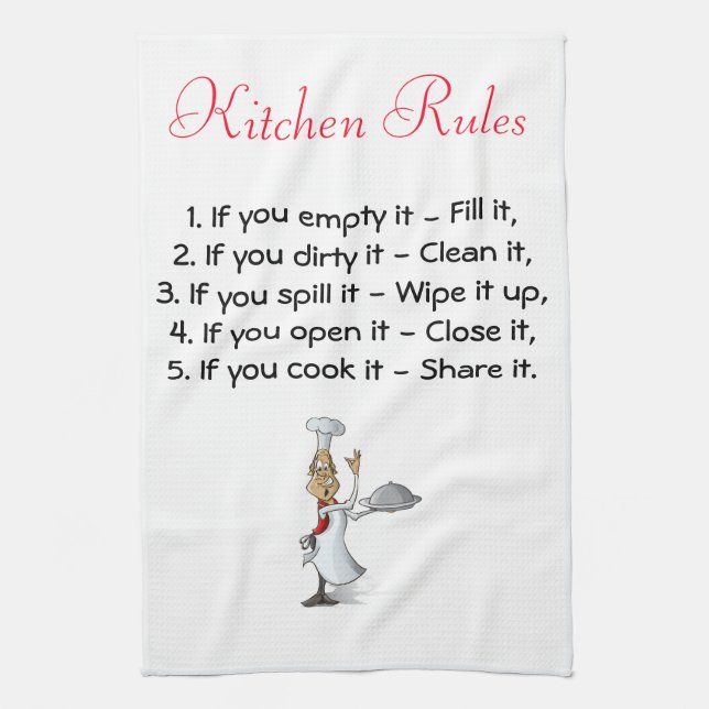 Toalla de cocina con reglas de cocina y chef (Vertical)
