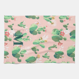 Toalla de cocina con tema de cactus y inicial