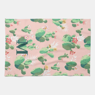 Toalla de cocina con tema de cactus y inicial
