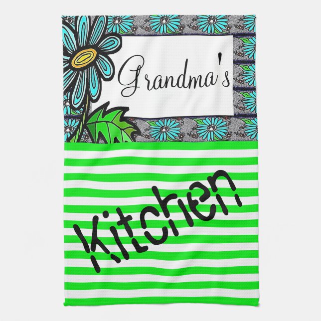 Toalla de cocina con tira verde floral (Vertical)