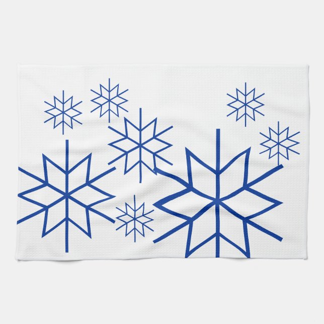 Toalla de cocina - Copos de nieve azules (Horizontal)