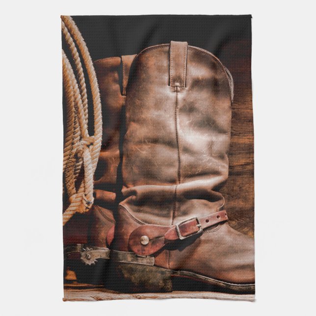 Toalla de cocina Cowboy Boots Barn Wood Rustic Cou (Vertical)