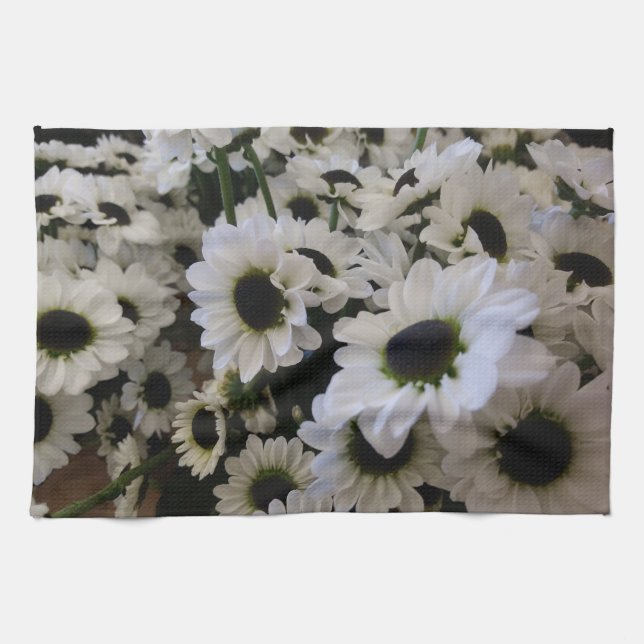Toalla de cocina - Daisies blancos y negros (Horizontal)