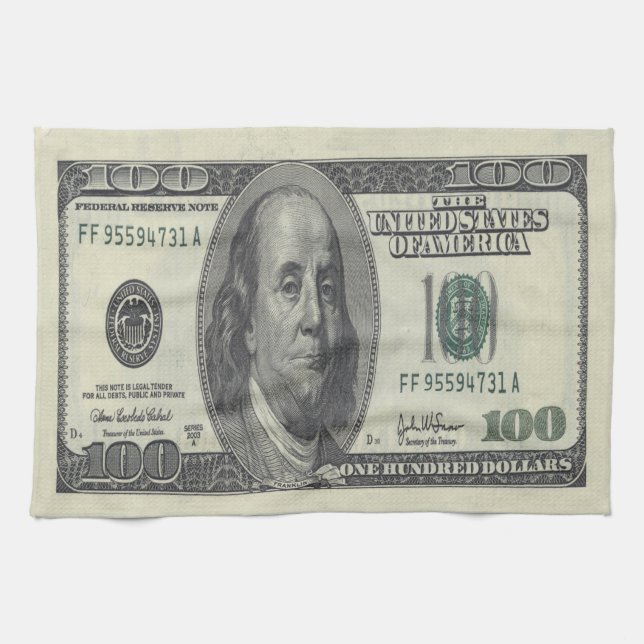 Toalla de cocina de $100 Bill (Horizontal)
