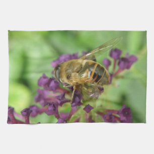 Toalla de cocina de abejas y flores púrpura