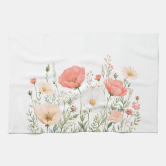 Toalla de cocina de acuarela con flores silvestres