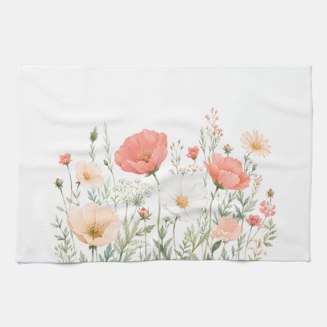 Toalla de cocina de acuarela con flores silvestres (Horizontal)