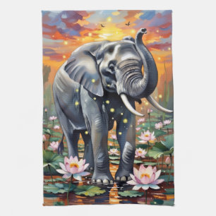 Toalla de cocina de acuarela de elefante africano