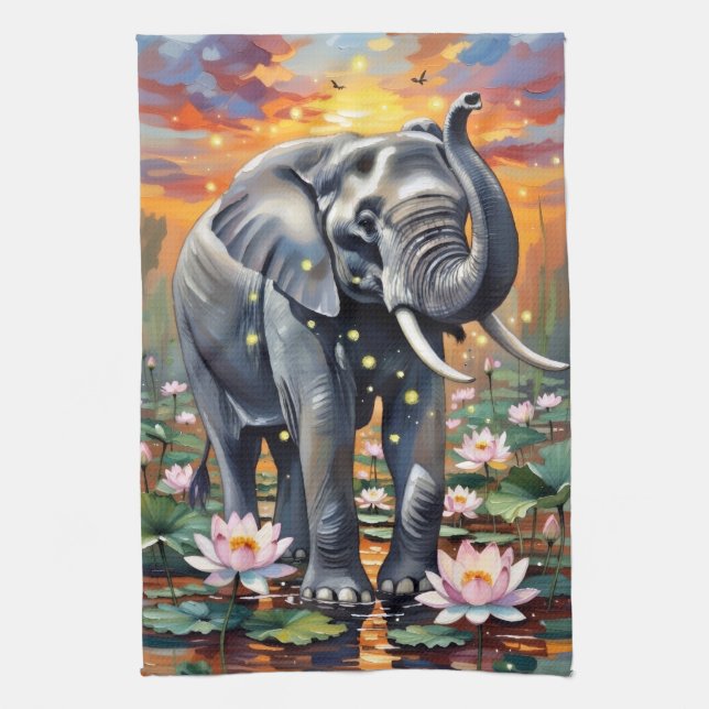 Toalla de cocina de acuarela de elefante africano (Vertical)