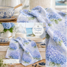 Toalla de cocina de acuarela de hortensia azul cos