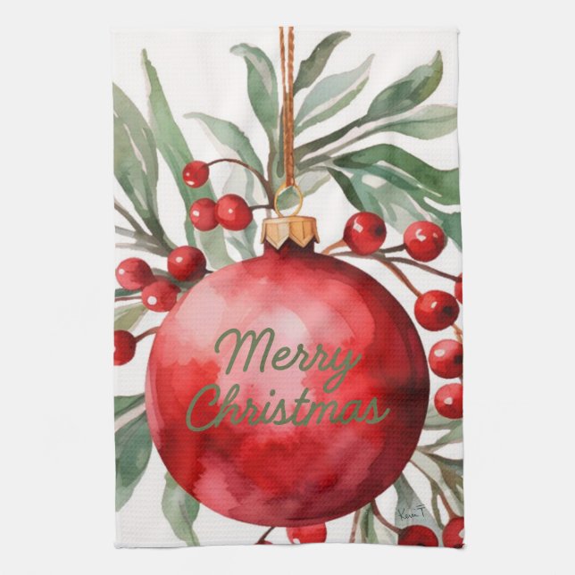 Toalla de cocina de adorno de Feliz Navidad (Vertical)