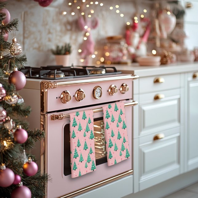 Toalla de cocina de árboles de Navidad rosas y ver (Subido por el creador)