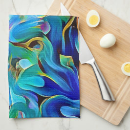 Toalla de cocina de arte Aqua Blue Turquoise Abstr
