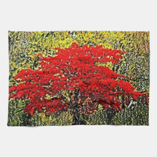 Toalla de cocina de arte de pintura de otoño roja