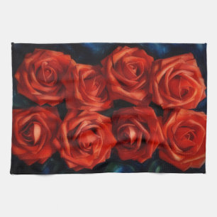 Toalla de cocina de arte de rosas rojas