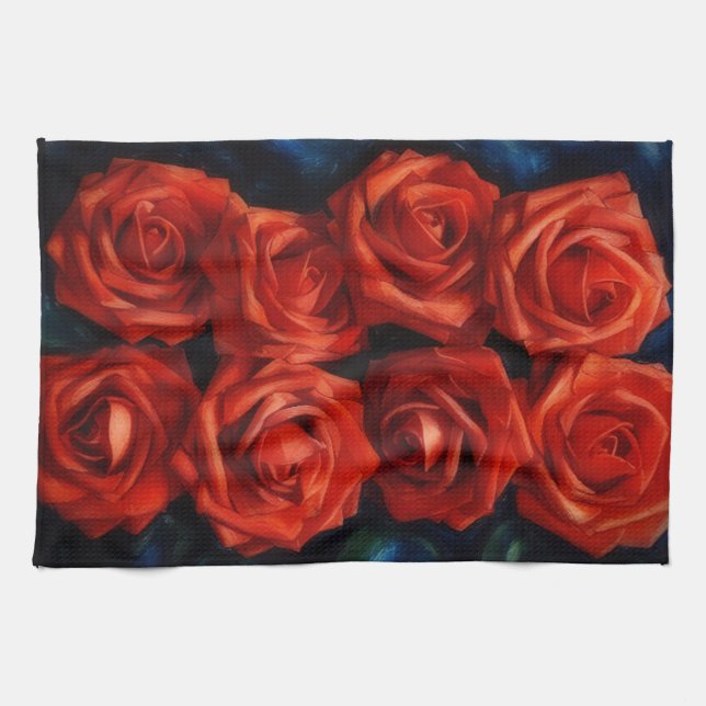 Toalla de cocina de arte de rosas rojas (Horizontal)