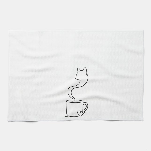 Toalla de cocina de arte de una línea de gato mini (Horizontal)